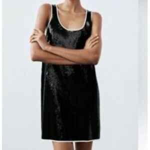 Zara Black Sequin Sleeveless Dress Size S
